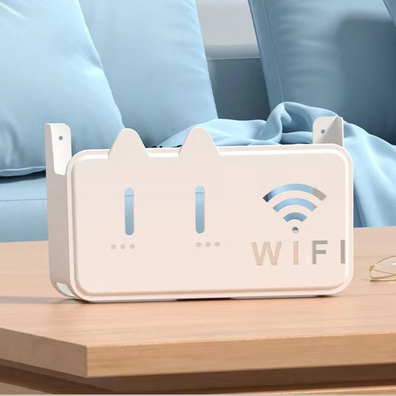 Wall Mount Cable Organizer - Adhesive Shelf for WiFi Router & Modem, No-Drill Multi-Device Holder with Cord Management